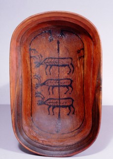 Serving dish decorated with three caribou