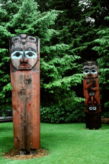 House posts with totems from the village of Kasaan