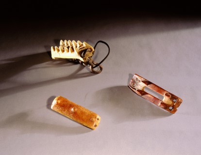Bone crampons which were lashed to boots to improve traction