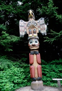 Totem pole with eagle and human crests