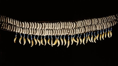 Womans belt made from caribou incisors, beads and the canine teeth of a large mammal, possibly a grizzly bear