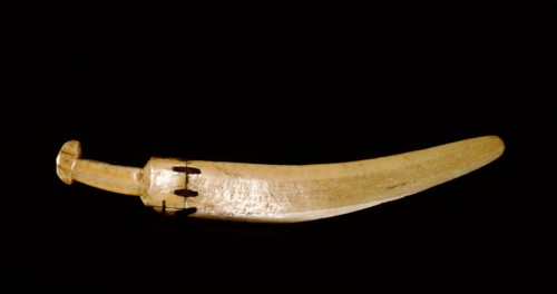 Snow knife made from three pieces of ivory lashed with sinew