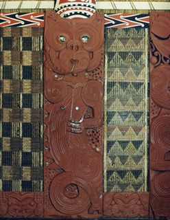 Side panel, poupou, of Hotunui meeting house, carved as a wedding gift by Ngati Awa of Whakatane for the Ngati Maru of Thames