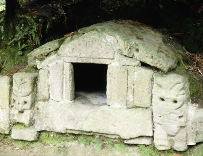 A rare example of a stone built storehouse, excavated from the village of Te Wairoa, which was buried by the eruption of the volcano Mt