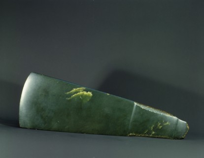 The blade of a tokipoutangata, a ceremonial chiefs adze, used to invoke the gods while making the first chips of a canoe or house carving