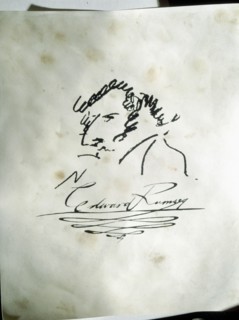 Signature and self portrait of the architect Edward Ramsay