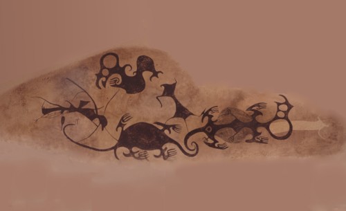 Reconstruction of a rock drawing from a limestone shelter in South Canterbury