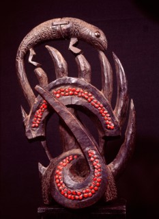 Wooden dance mask with chameleon oncrest