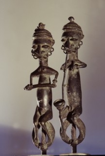 Paired brass staffs, known as edan ogboni which served as insignia for the senior men and women of the Ogboni society