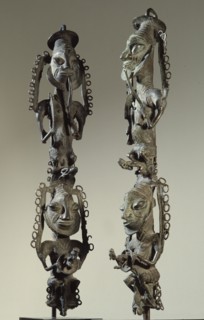 Paired brass staffs, known as edan ogboni which served as insignia for the senior men and women of the Ogboni society
