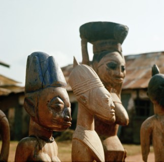 A shrine of Shango, the Yoruba god of thunder furnished with figures of women devotees