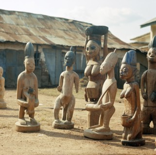 A shrine of Shango, the Yoruba god of thunder furnished with figures of women devotees