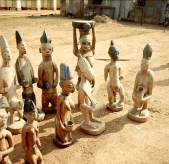 A shrine of Shango, the Yoruba god of thunder furnished with figures of women devotees