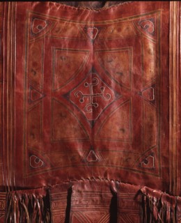 Leather camel saddle bag from Mauretania, work of the nomadic Berber Moors who roamed the arid semi desert country north of the Senegal River