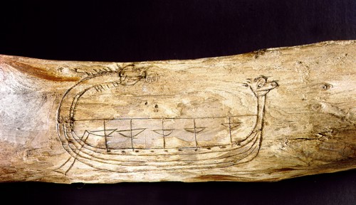 A Norse ship incised on a piece of wood
