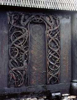 Carving on the  side  of  the  stave church  at  Urnes