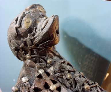 Monster head carving from one of the sledges found in the Oseberg Ship burial