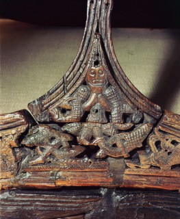 Detail of carving on one of the sledges found in the Oseberg Ship burial