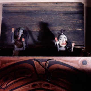 Box containing puppets of Naxnox spirit figures