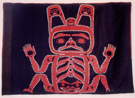 Worn as a ceremonial cloak, the button blanket was in general use after trade blankets became available