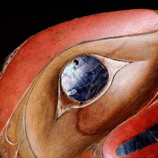 Eagle crest headdress with eye inlaid with abalone shell