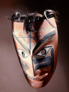 Wooden mask which stylistically appears to be Tsimshian but has also been attributed to the Nootka