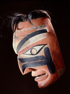 Wooden mask which stylistically appears to be Tsimshian but has also been attributed to the Nootka