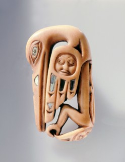 During curing rites, Tsimshian shamans used these amulets to represent the creatures from which they derived their powers