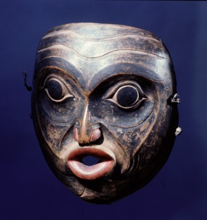 Mask carved to represent the spirit of an old wrinkled man