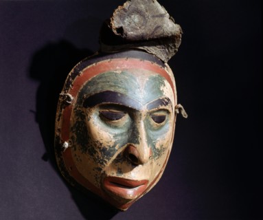 Part of a shamans kit, this mask portrays a dead man