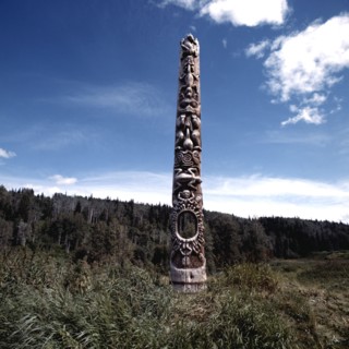 The Hole in the Sky pole which was originally used as a ceremonial entrance to the house of Haid zemerhs in Kitwancool