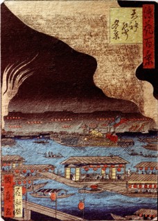 Print depicting boats going down the river