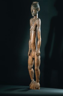Carved female figure from the middle Sepik area, probably a depiction of a female clan ancestress from a mens meeting house