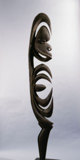 Stylised figure of spirit, known as Yipwon, that assists men with hunting and head hunting, kept in the mens house and hidden from women and uninitiated