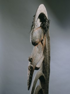 Stylised figure of spirit, known as Yipwon, that assists men with hunting and head hunting, kept in the mens house and hidden from women and uninitiated