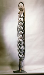 Stylised figure of spirit, known as Yipwon, that assists men Yimar with hunting and head hunting, kept in the mens house and hidden from women and uninitiated