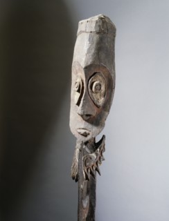 Abstract wooden figure from the Sepik area, probably a depiction of a clan spirit from a mens meeting house