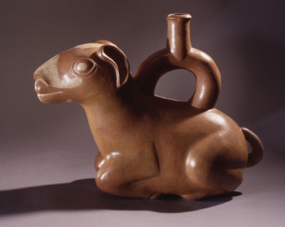 Stirrup sputed effigy jar of a dog (or possibly a deer) Country of Origin: Peru