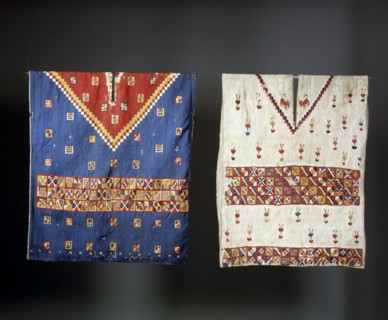 Two Inca ponchos with geometric designs, worn by a people of high status