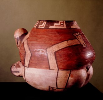 Polychrome Nazca effigy jar showing a couple in the act of sexual intercourse