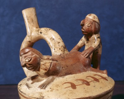 Stirrup spouted vessel depicting a copulating couple