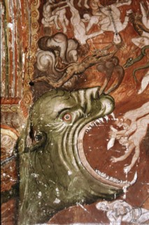 Detail of mural at church in Huaro