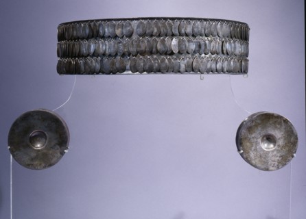 Silver crown with three rows of dangles complete with ear ornaments