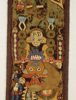 Detail of a characteristically complex paracas style textile, embroidered from alpaca wool