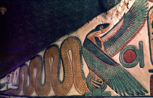 Painting of a winged cobra from the staircase leading to the burial chamber of Queen Nefertari