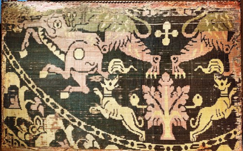 Oriental textile possibly of Syrian or Byzantine origin showing influence of Persian designs