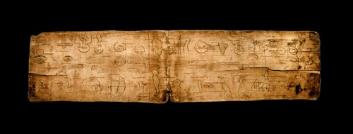 Birch bark picture record of a sacred song, probably part of the ritual of the Midewiwin shamanistic curing society