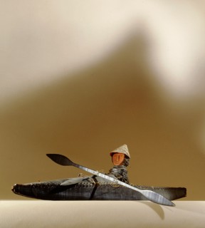 Model of an Aleut hunter in his kayak