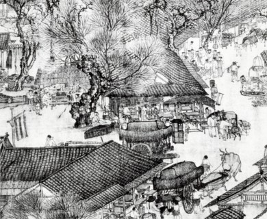 A detail of a scroll called Going Up the River at the Ching Ming Festival