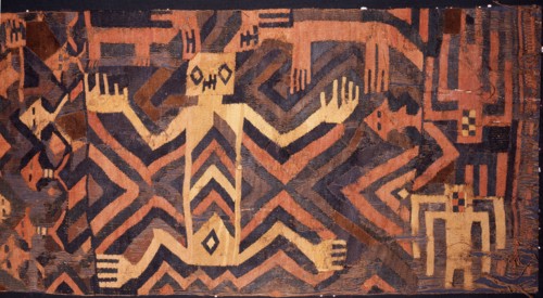 Textile with geometric and stylised humans design, possibly used during ceremonial processions